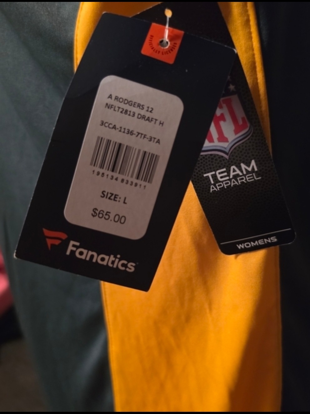 Fanatics Green and Gold Lace-Up Women's Football Jersey - Picture 2 of 3
